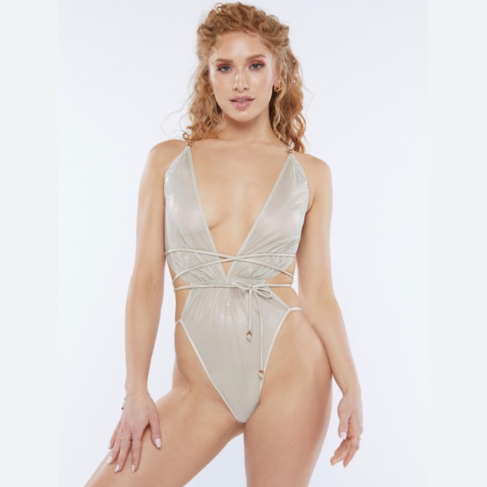 Savage x Fenty Gathered Mesh Strappy Teddy Size XL Iridescent Sunset Sexy 70s - Picture 2 of 7
